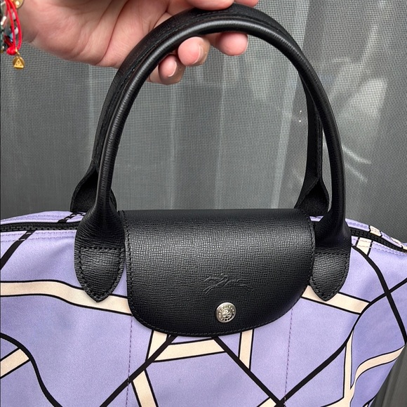 LONGCHAMP PARIS FRANCE LADIES Geometric Purple Black TOTE Handbag-RARE! - Picture 3 of 16